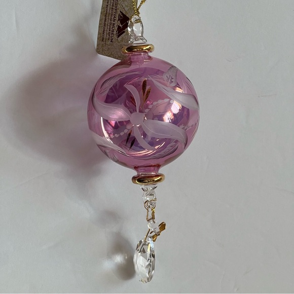 Fine Egyptian Glass Christmas Ornament 7.5” Pink Etched - Picture 13 of 13